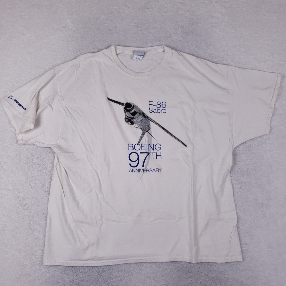Boeing T-Shirt Mens 3XL White F-86 Sabre Jet 97th Anniversary Aviation Tee